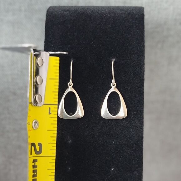 Dangle Silvertone Earrings Triangle Oval Center Pierced Ears Hook - Picture 3 of 4
